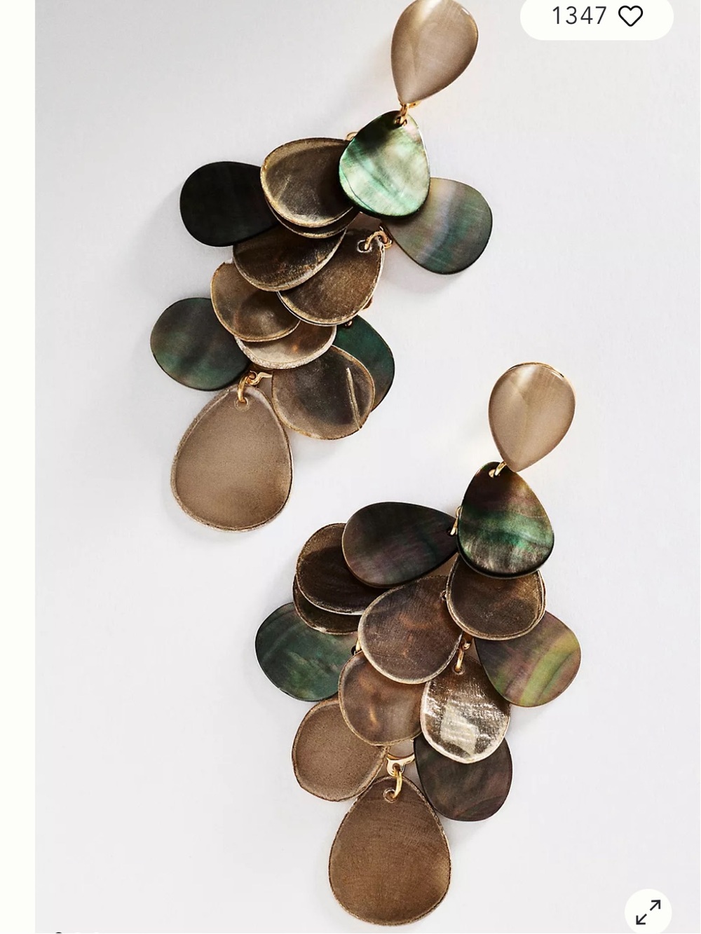 Anthropologie Abalone Paillette Cluster Drop Earrings Boho Chandelier 3.5 inch